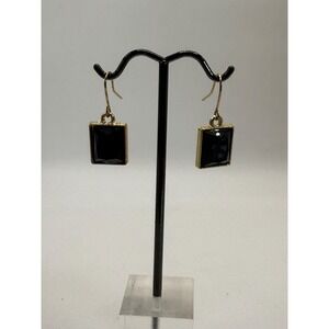 Vintage Black Square Glass Drop Earrings – Minimalist Dangle Earrings